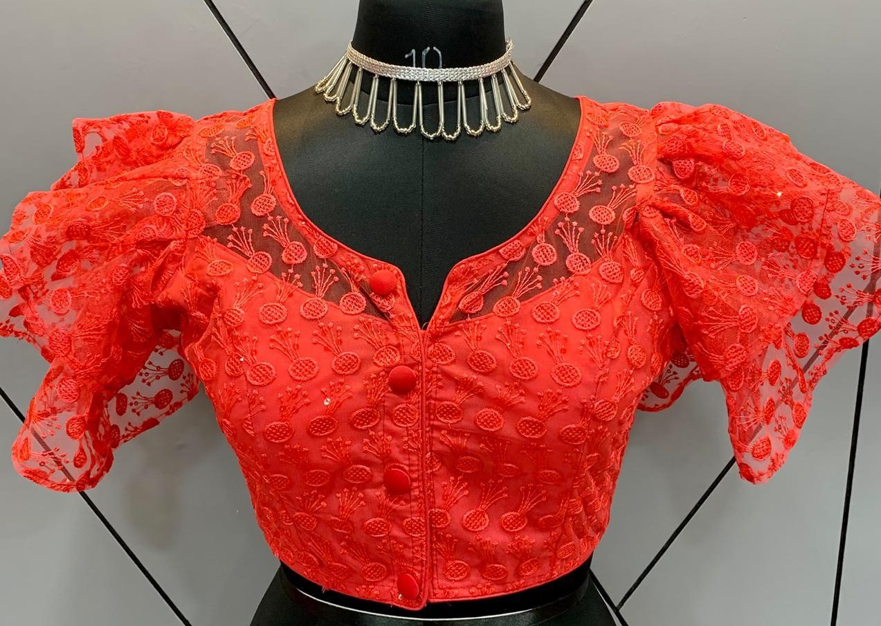 blouse design image with net fabric