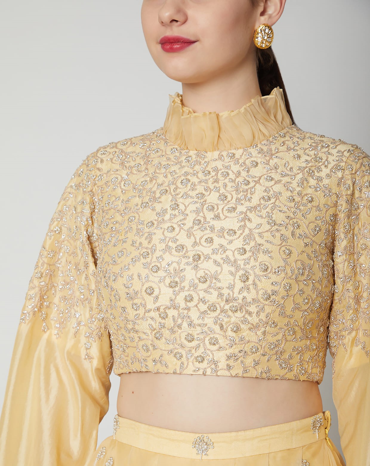 full sleeves golden net blouse design