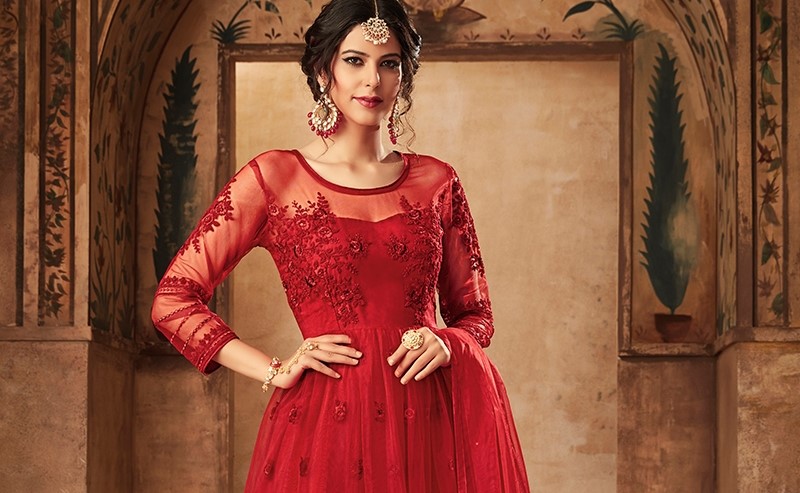 full sleeves red net blouse catalogue