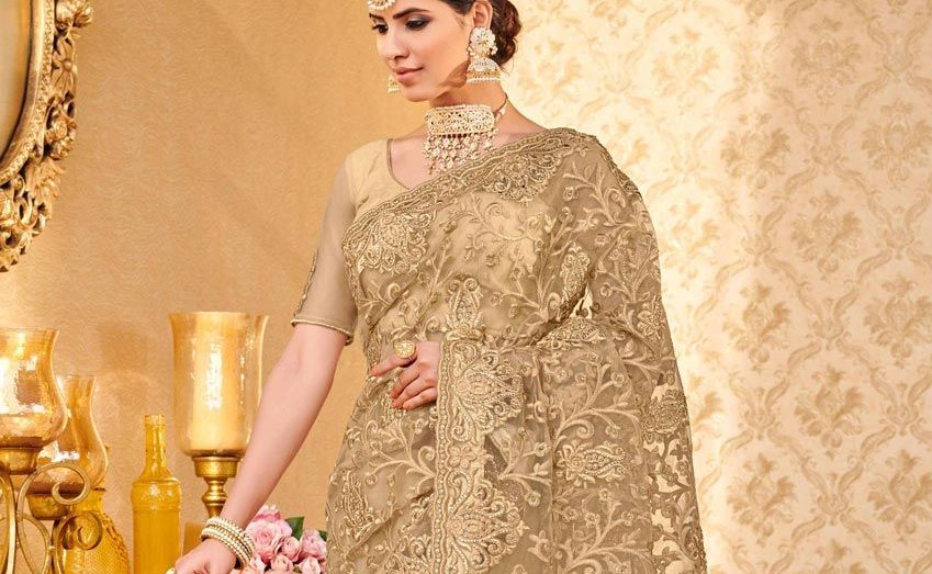 gold net saree blouse design