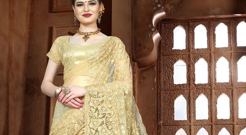 golden color net saree blouse design latest