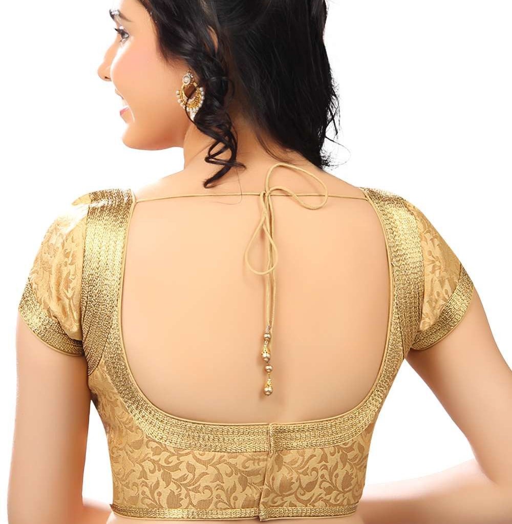 golden net blouse back neck unique design