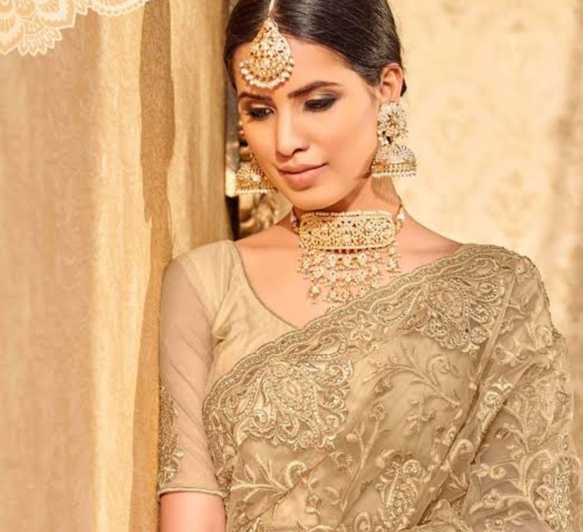 latest golden net saree blouse design