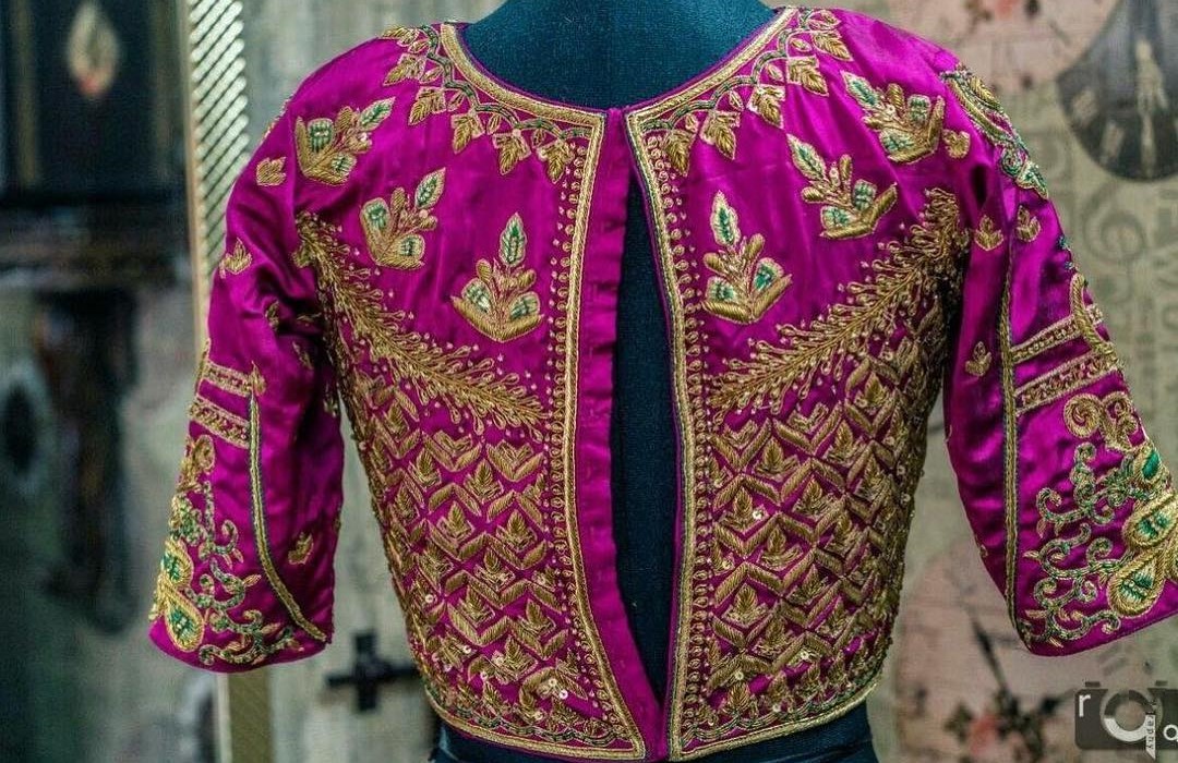 latest kutch work design for blouse back side