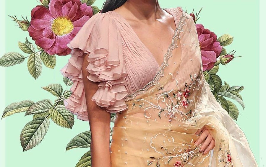 latest saree ruffle hand blouse design