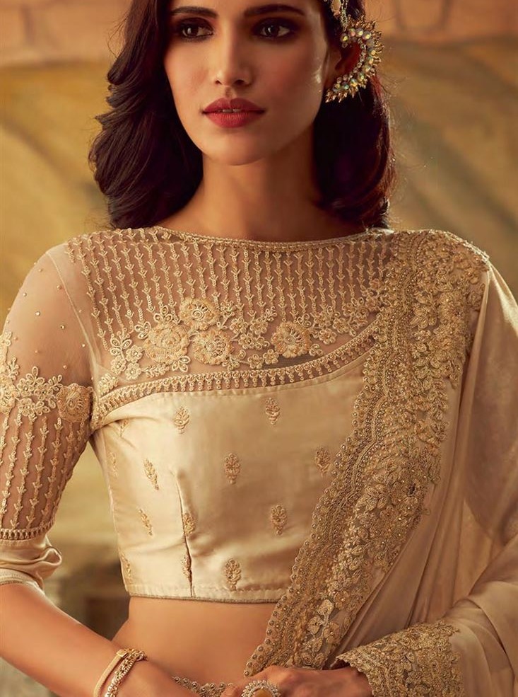 net golden saree blouse design