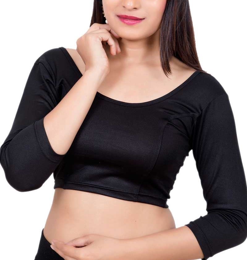 plain black readymade blouse design image
