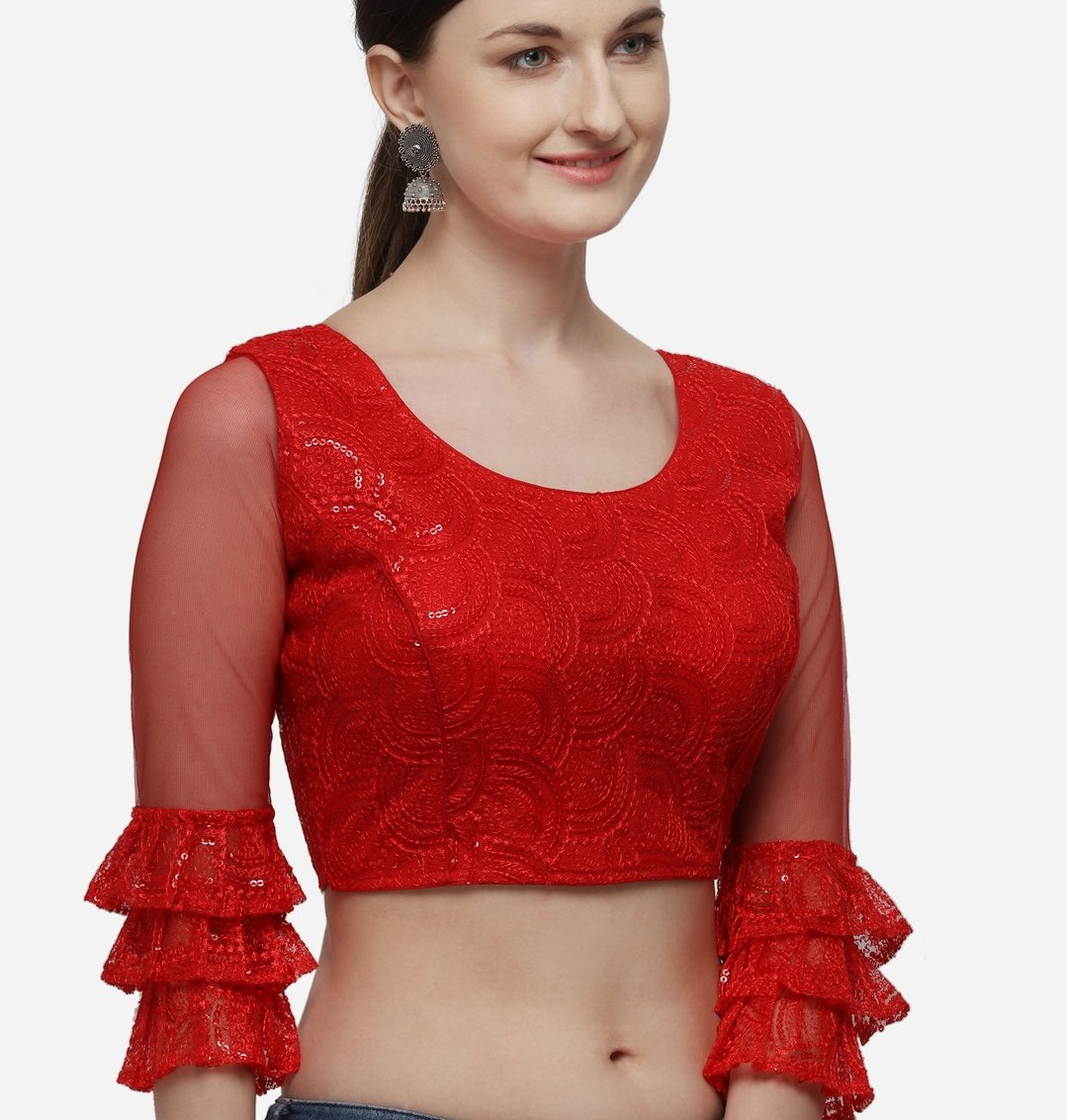 red net blouse design with full sleeves