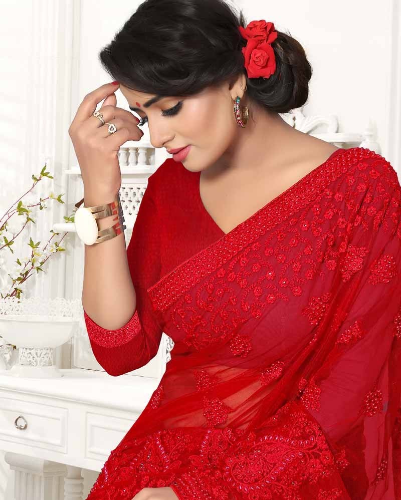 red net saree blouse design image