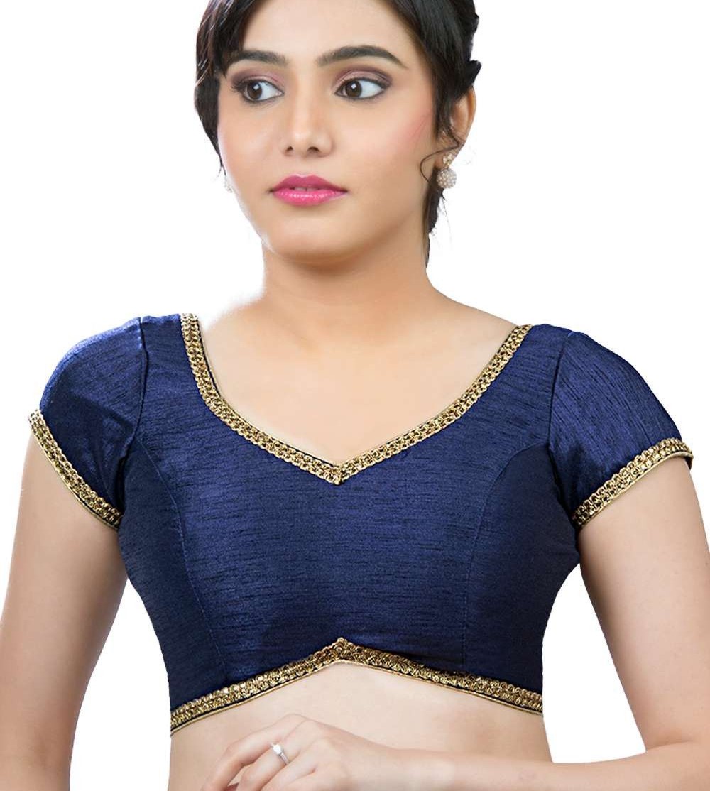 simple blouse neck design with lace border