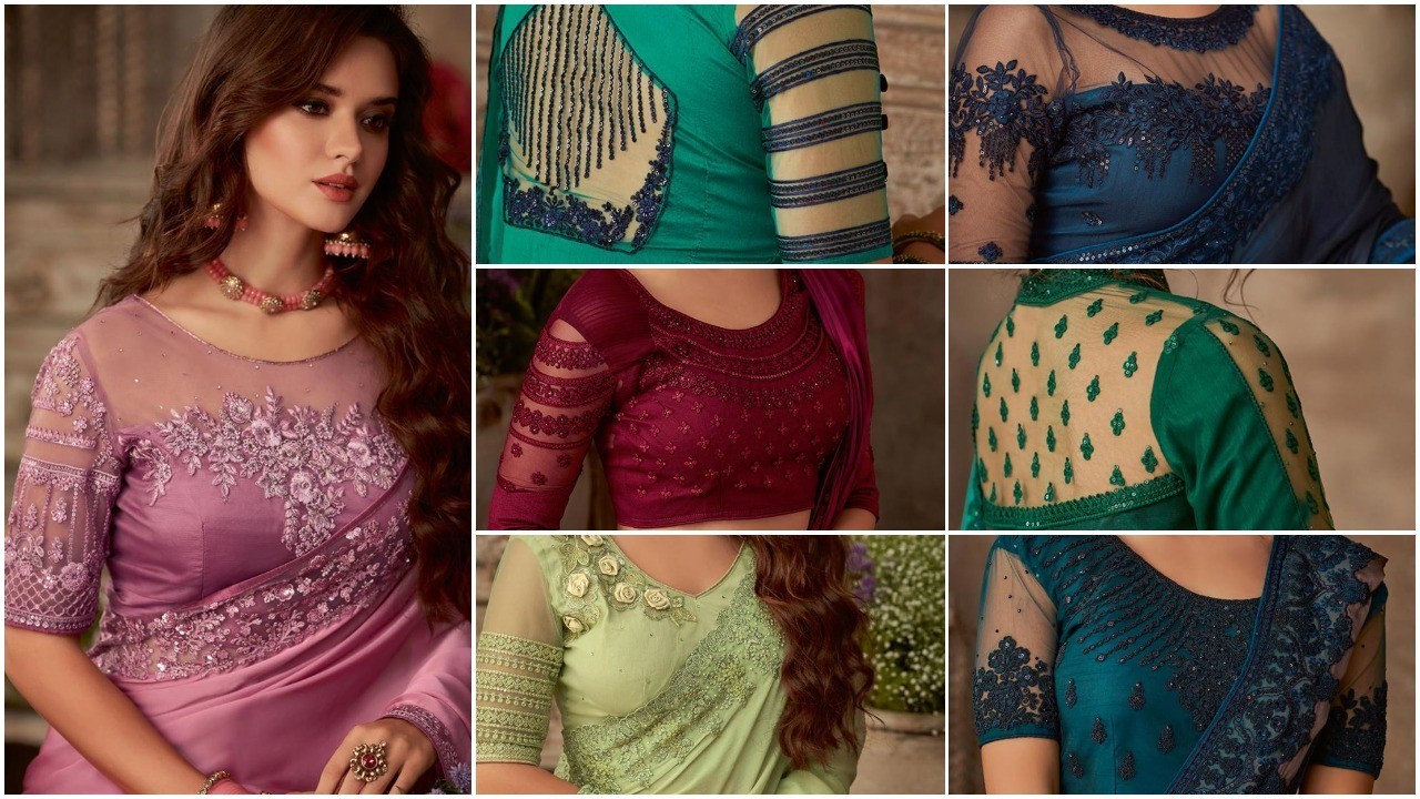 Multi-color blouse designs of net fabrics