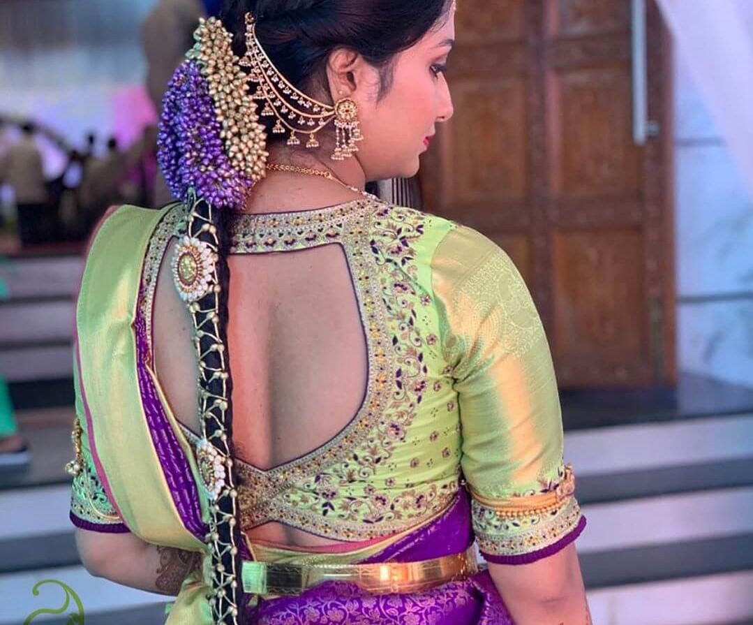Bridal back neck blouse for silk saree