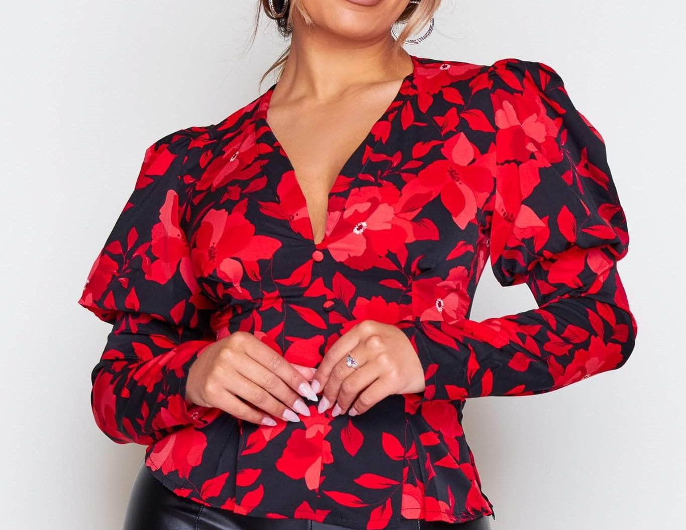 red and black floral sleeves readymade blouse