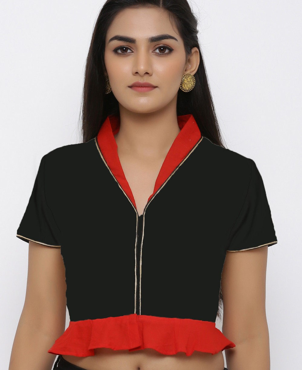 red and black plain cotton readymade blouse