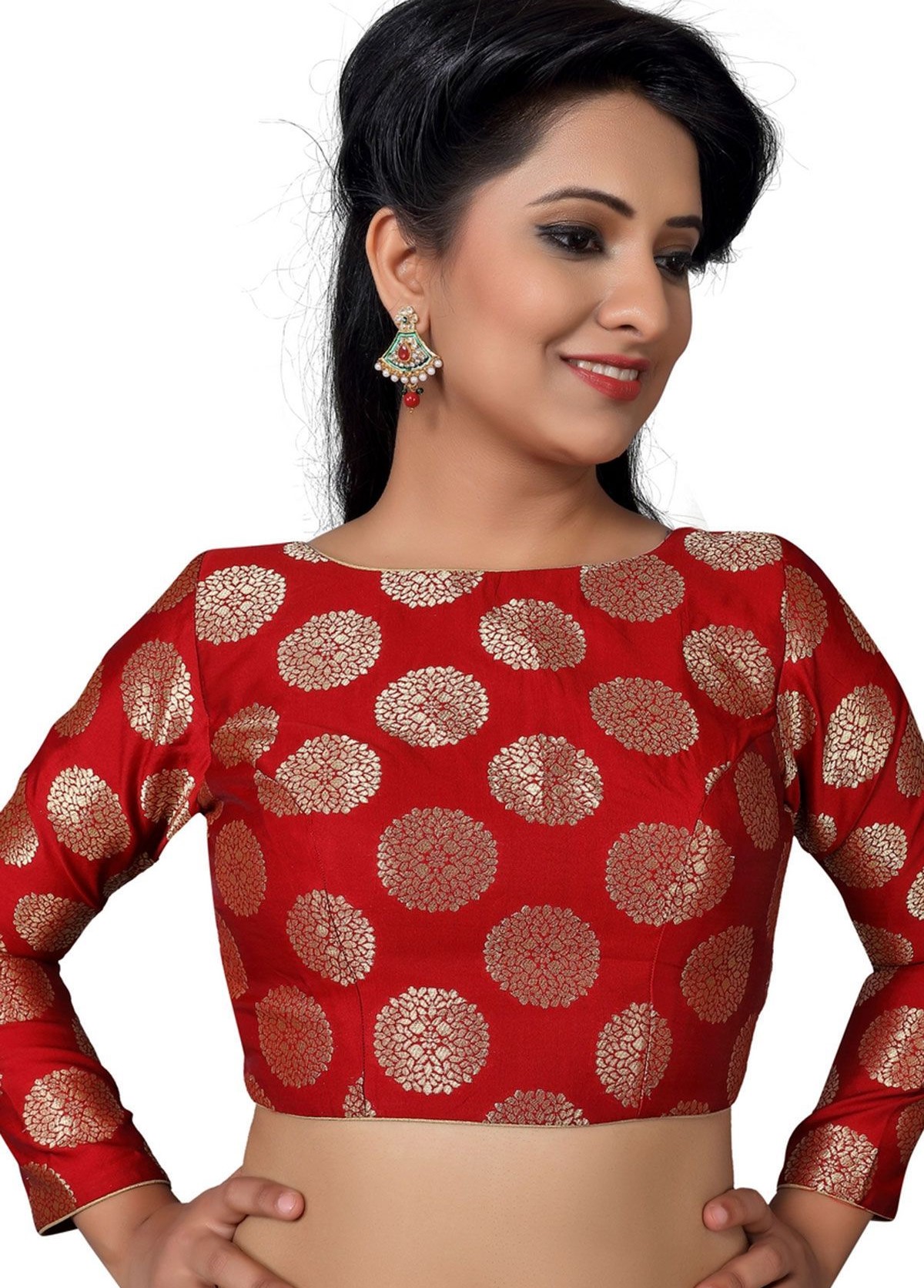 red brocade readymade blouse