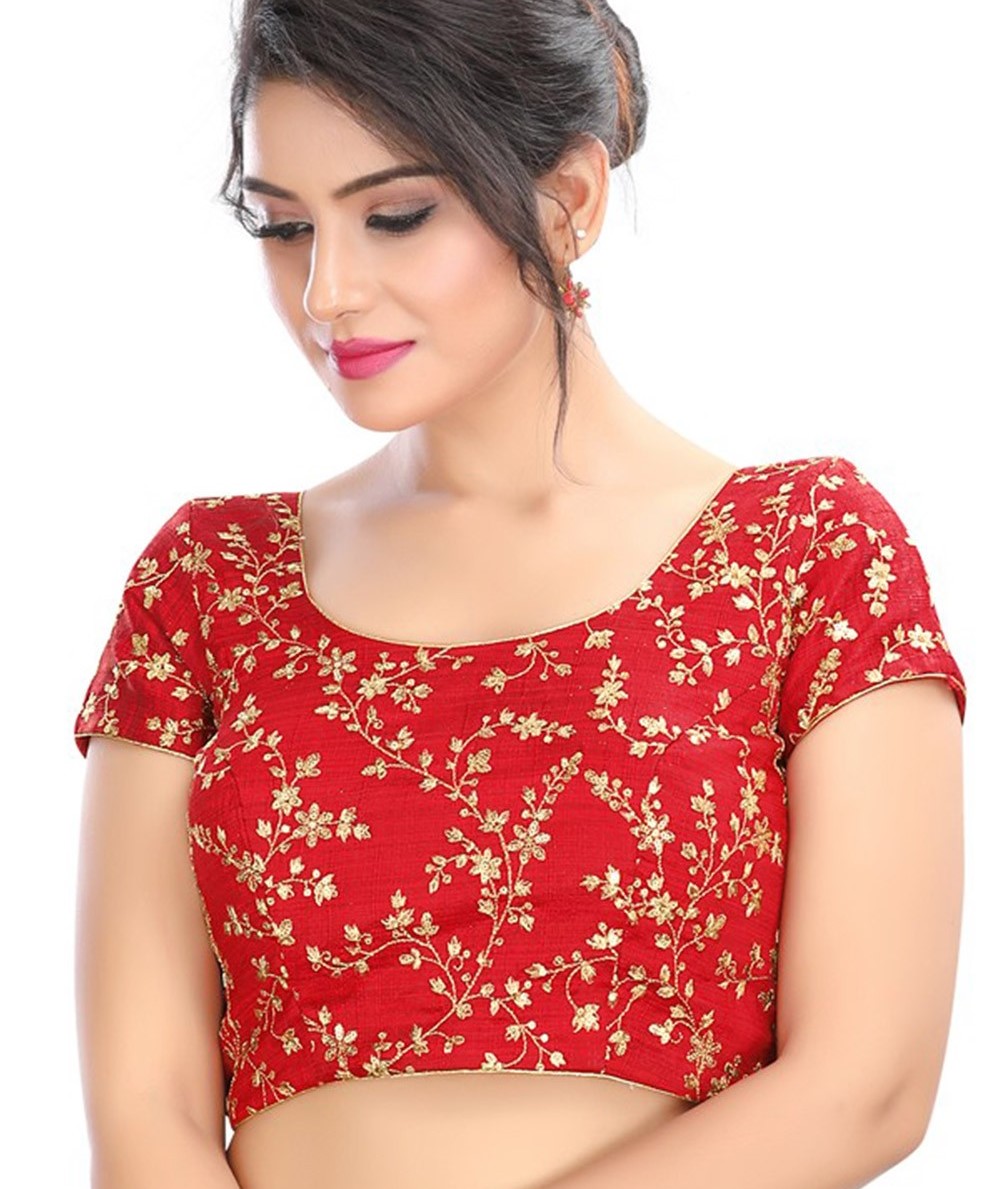 red readymade dupion silk blouse