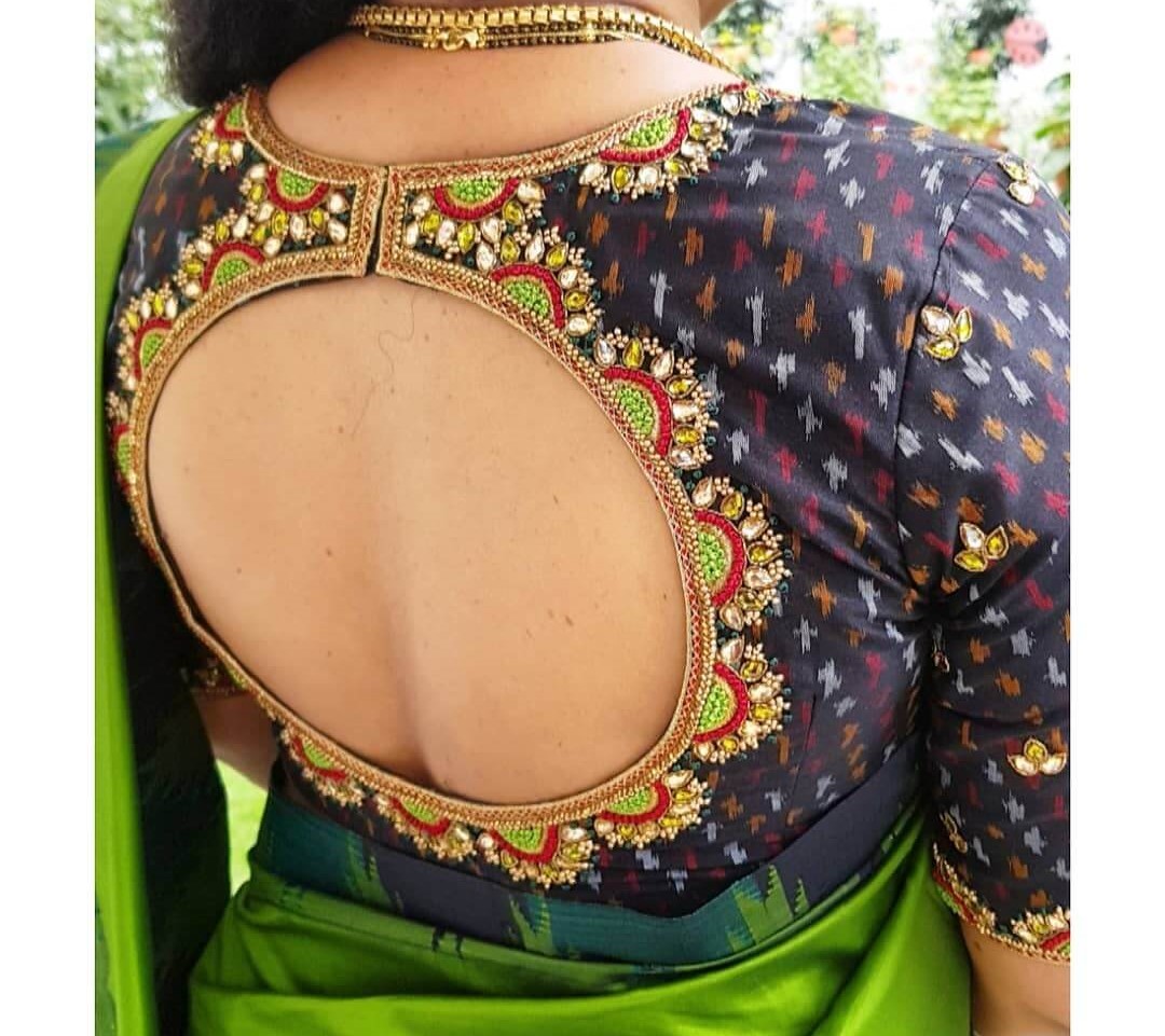 silk saree back neck design