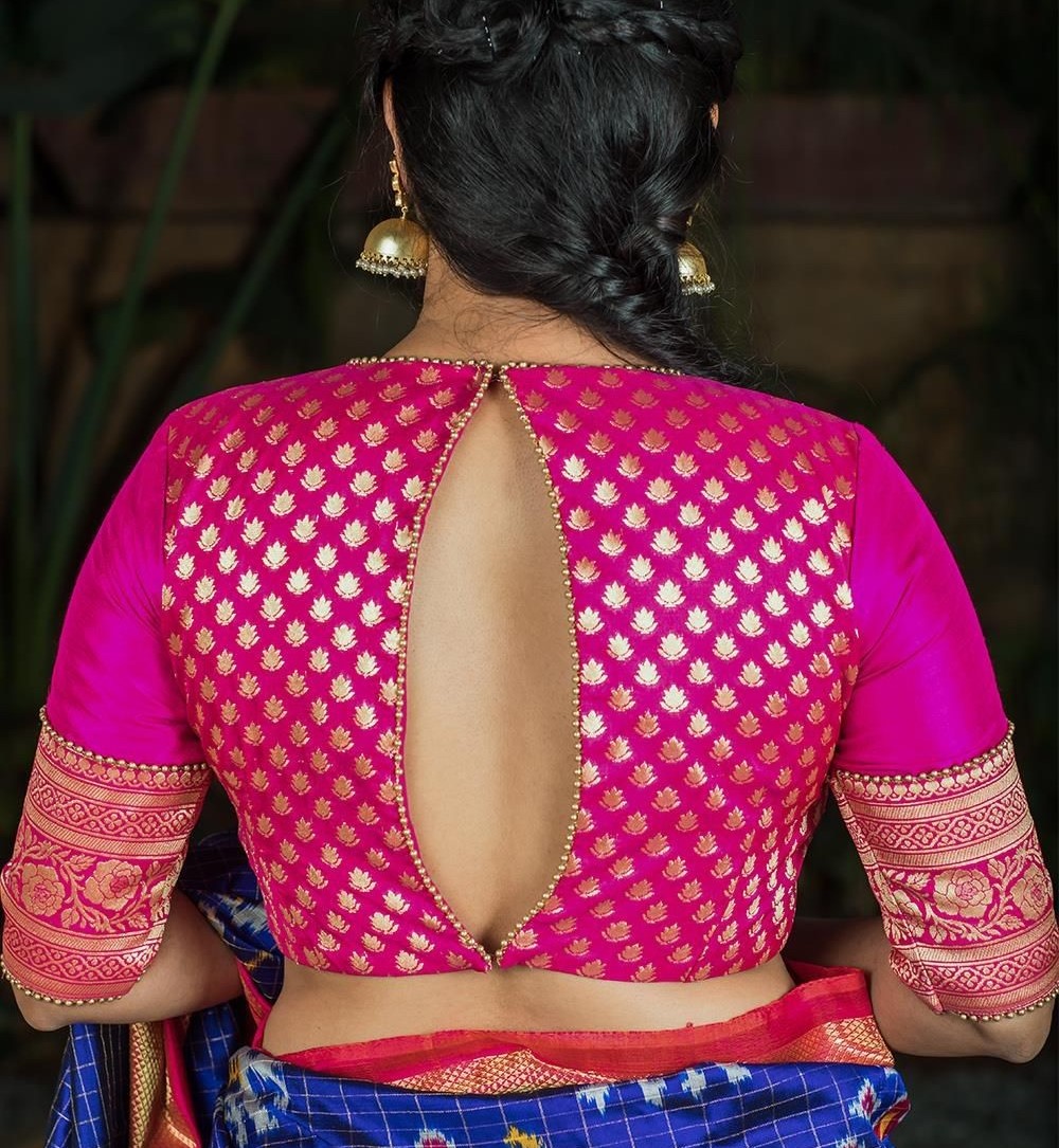 traditional blouse back design silk saree