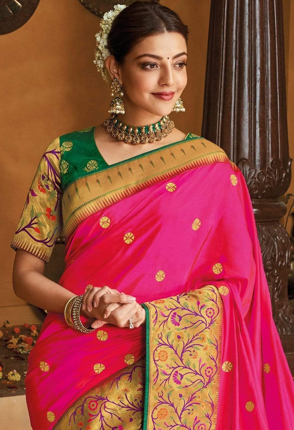 patch work blouse with paithani saree
