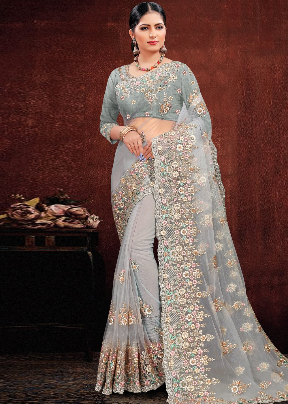 Net saree with blouse