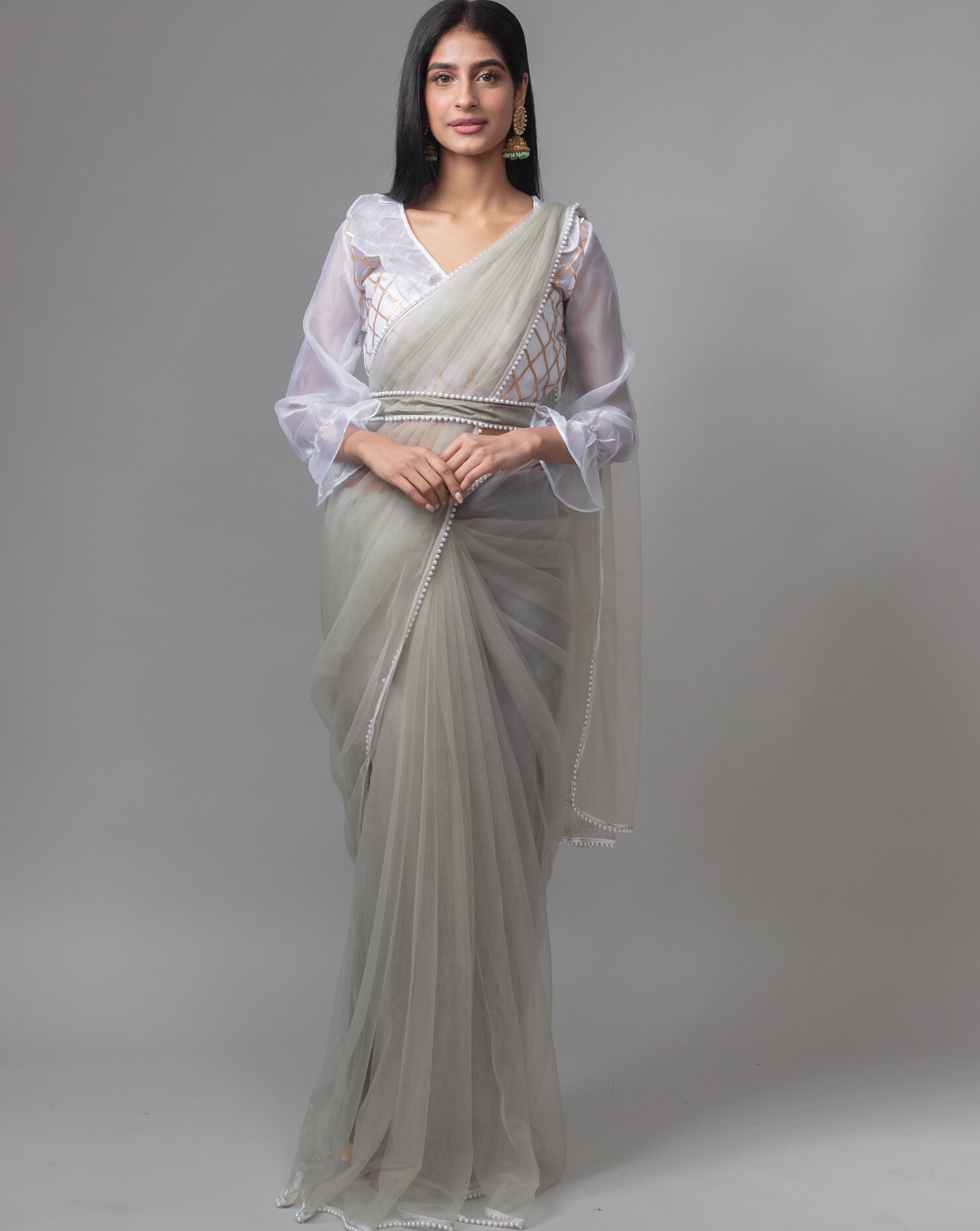 net saree and blouse image