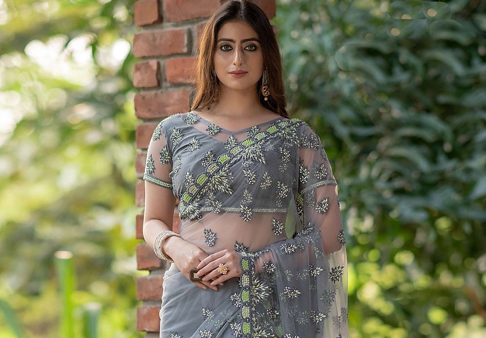 Embroidered saree and blouse
