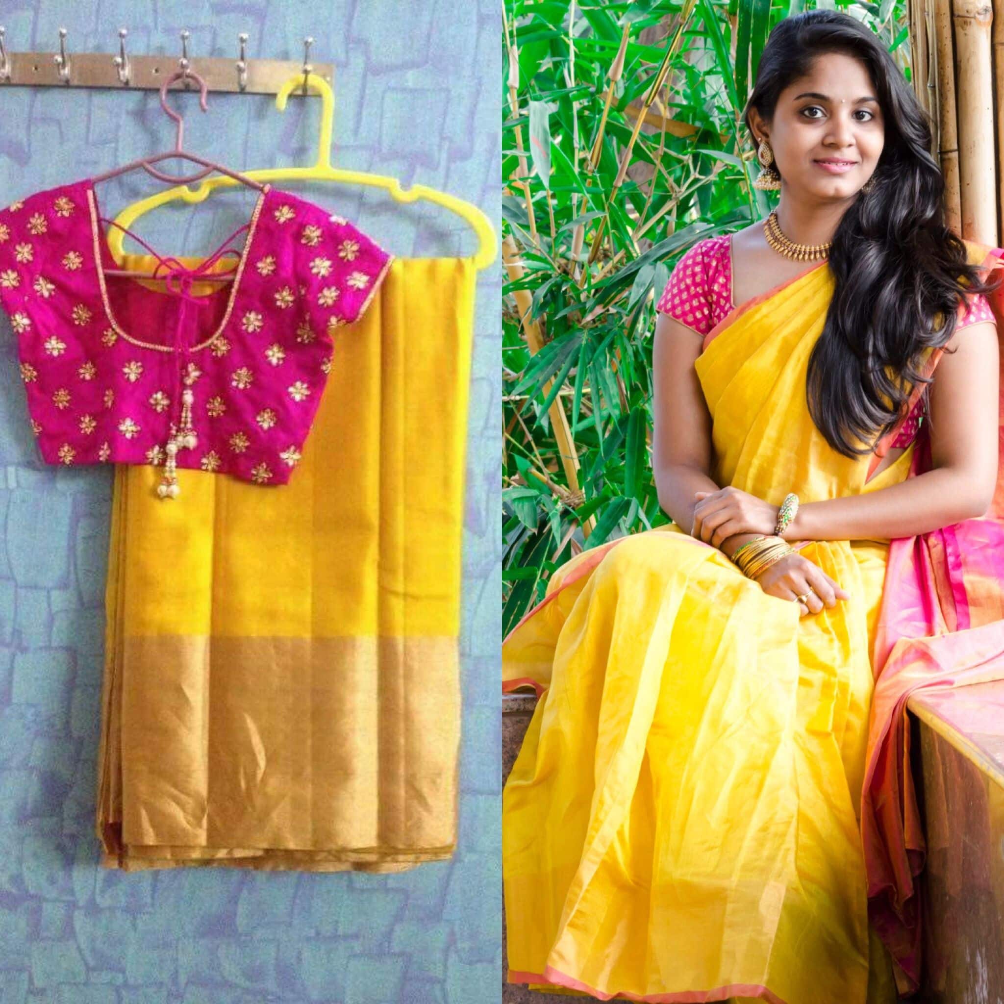 Buy Graceful Baby Pink and Yellow Pure Soft Silk Saree with Contrasting  Blouse Piece Online – Glamatyou Fashion