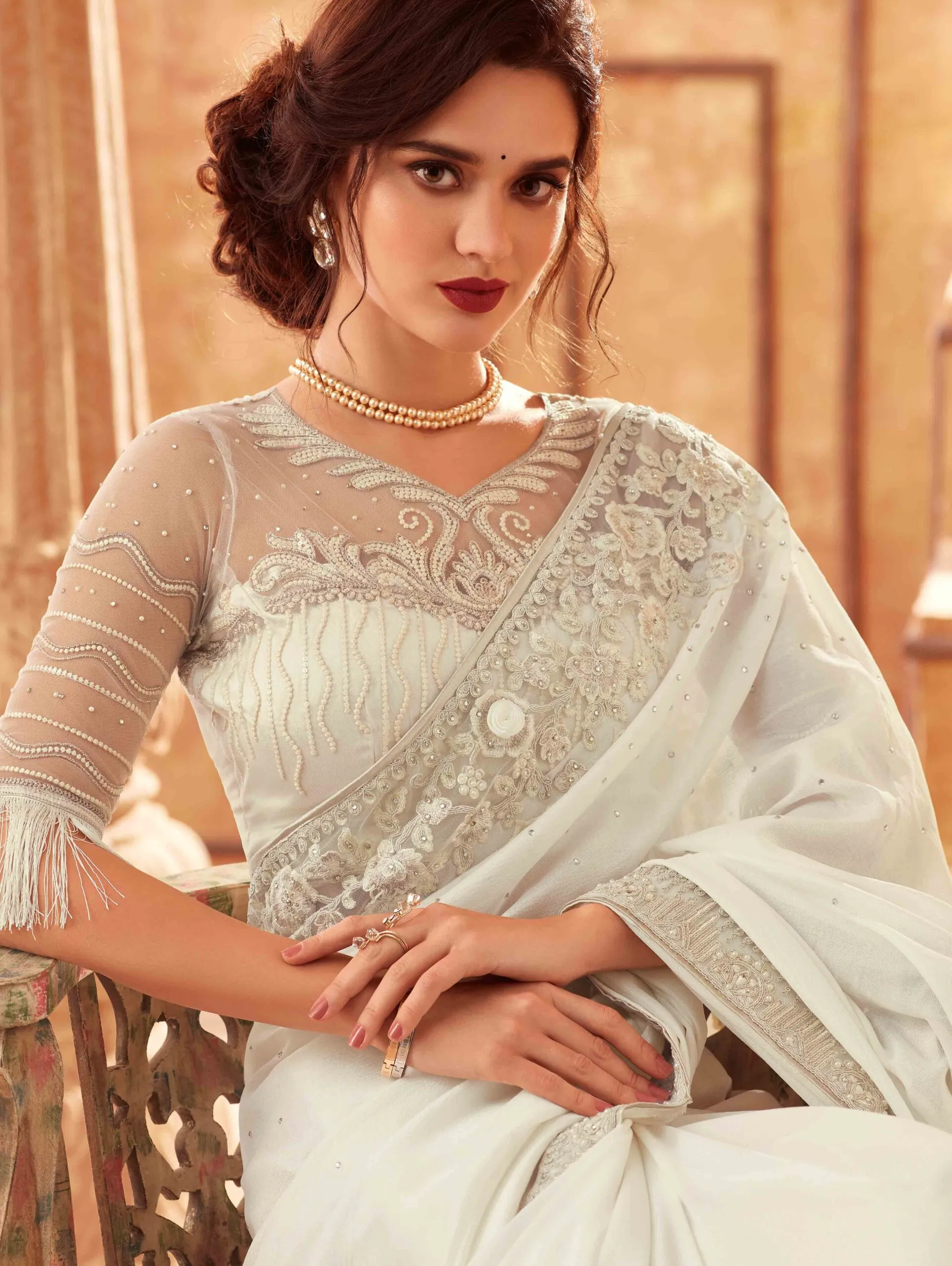 saree white blouse