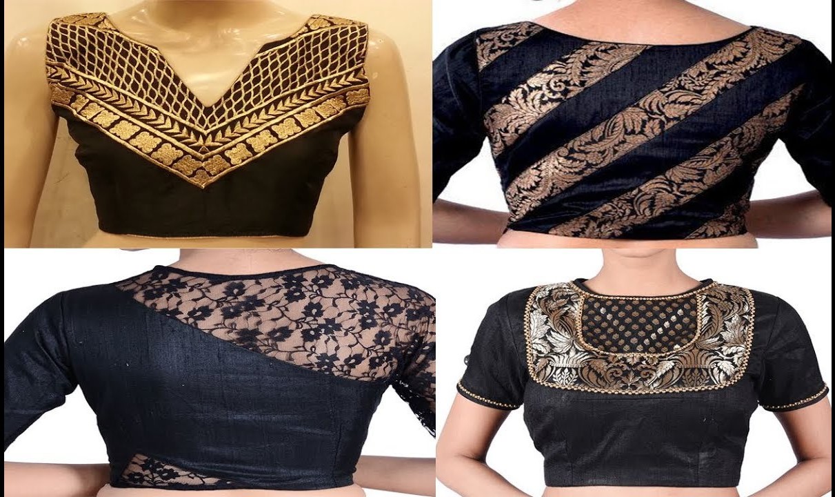 Black Kathpadar Saree Blouse Designs