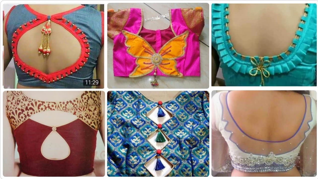 different Kathpadar Saree Blouse Back Neck Designs