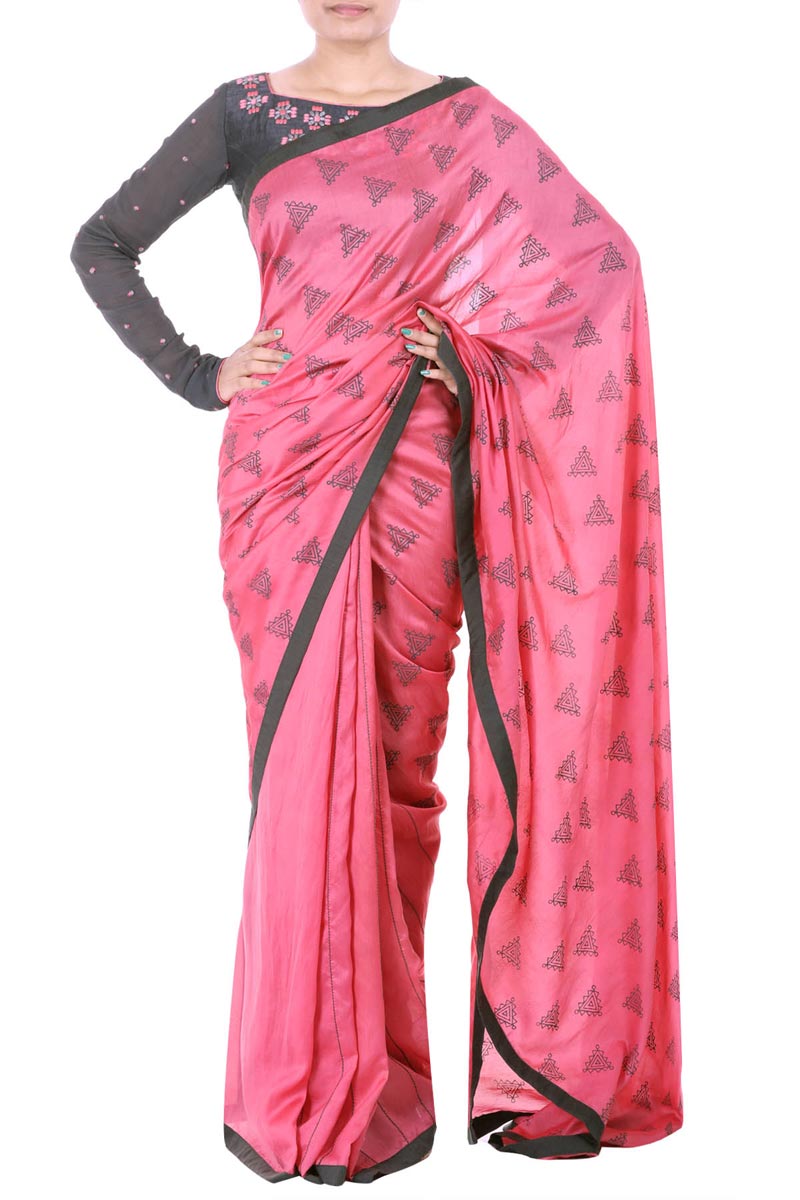 Black saree with pink blouse