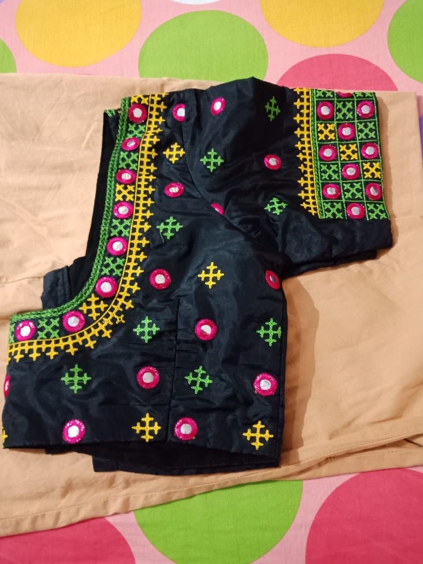 Black Kutch Work Blouse Designs With Mirrors