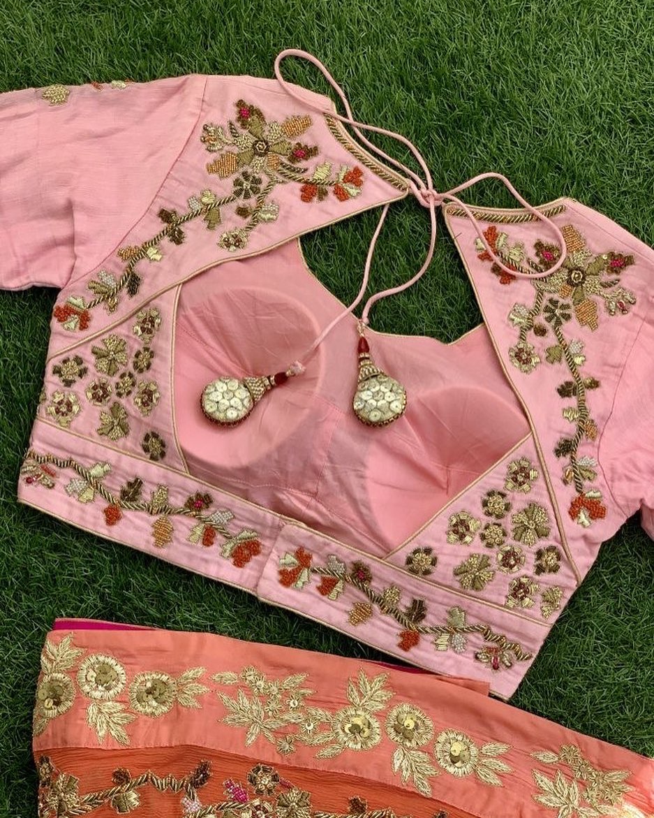 New Baby Pink Readymade Embroidered Blouse Neck Design Patch