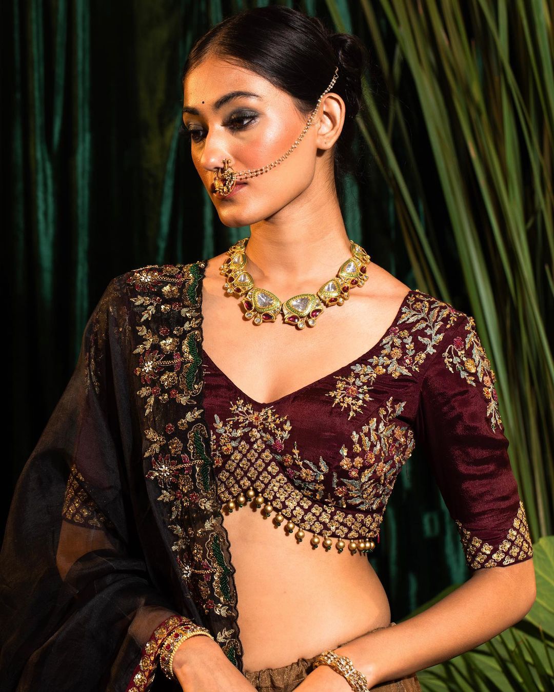 New Mehroon Aari Work Blouse Designs For Silk Saree