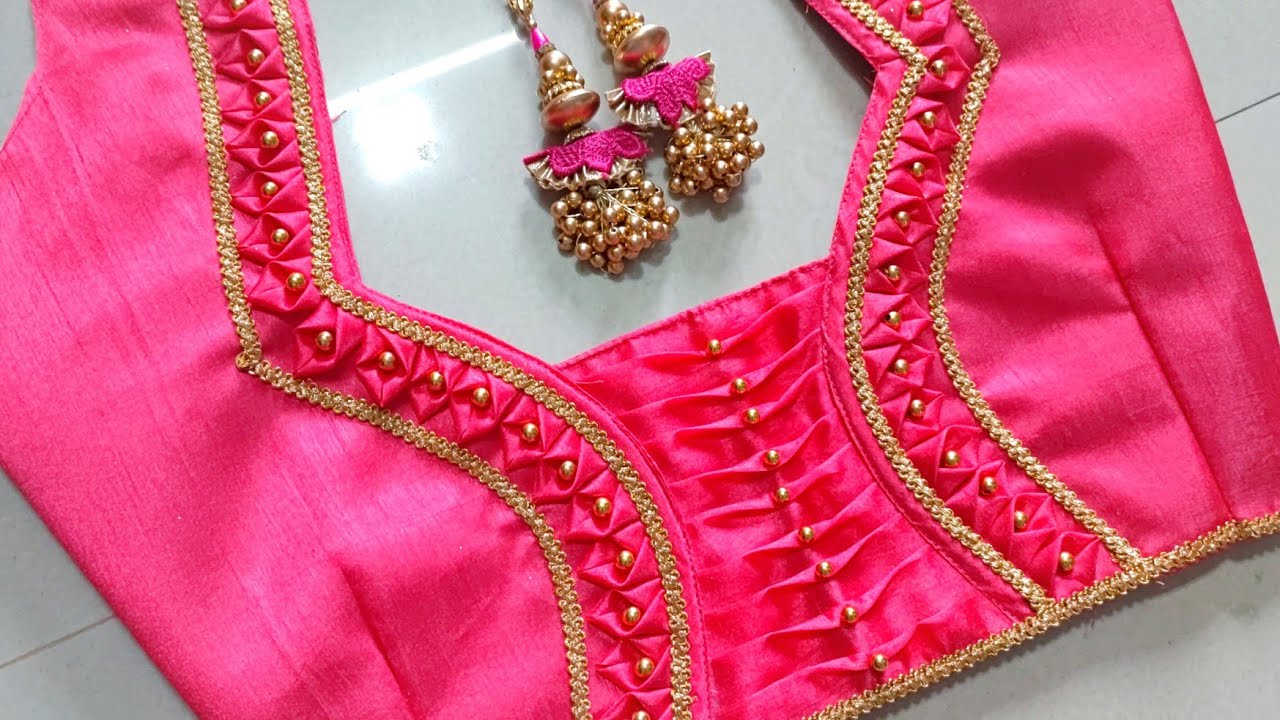 New Pink Patch Work Paithani Blouse Design