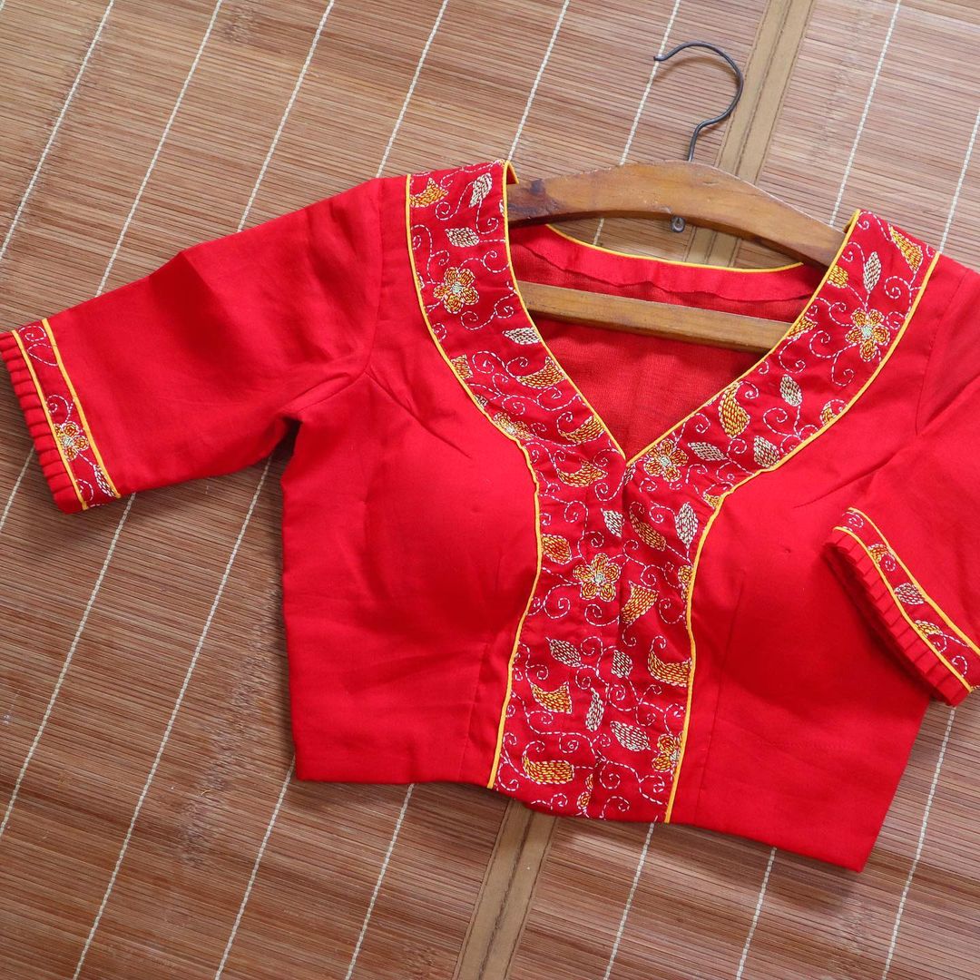 New Red Readymade Embroidered Blouse Neck Design Patch