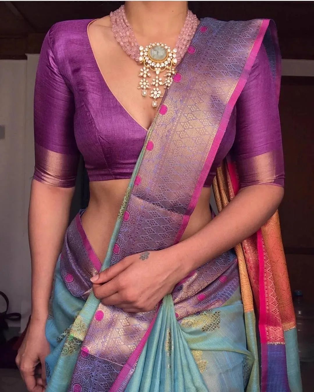 New Simple Purple Khan Saree Blouse Design
