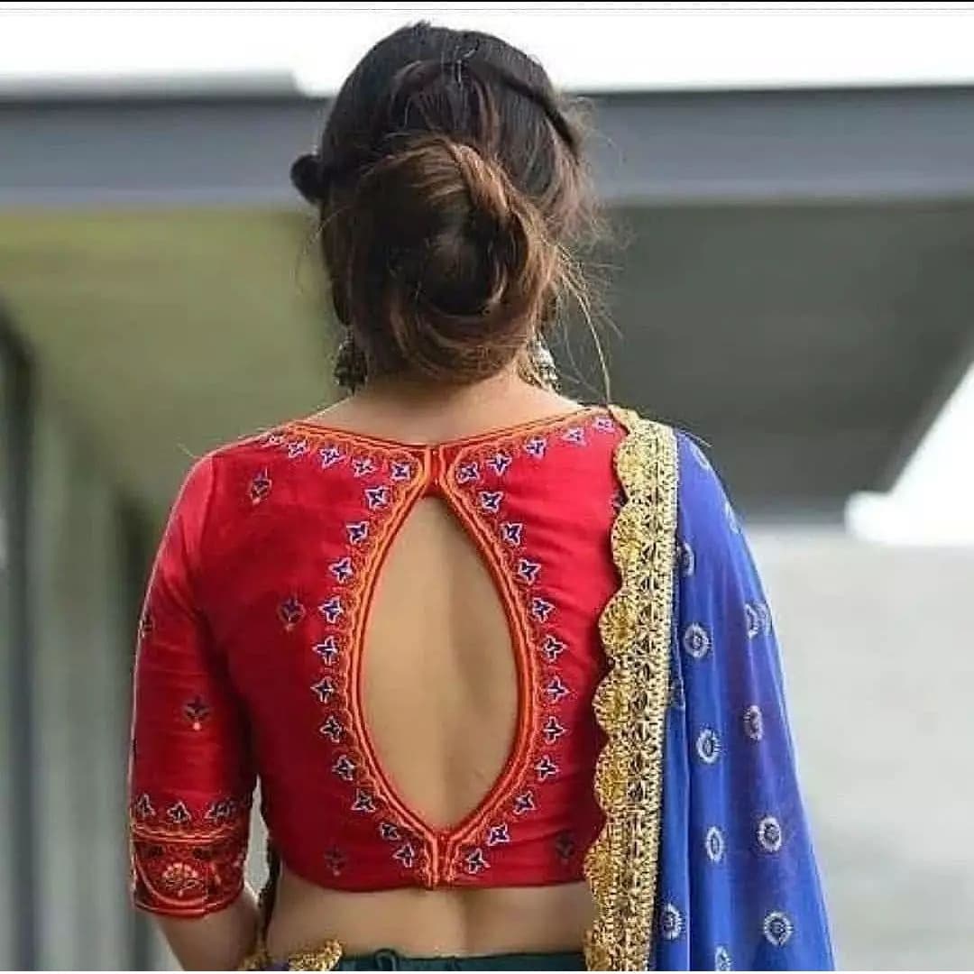 Readymade Red Blouse Back Neck Design