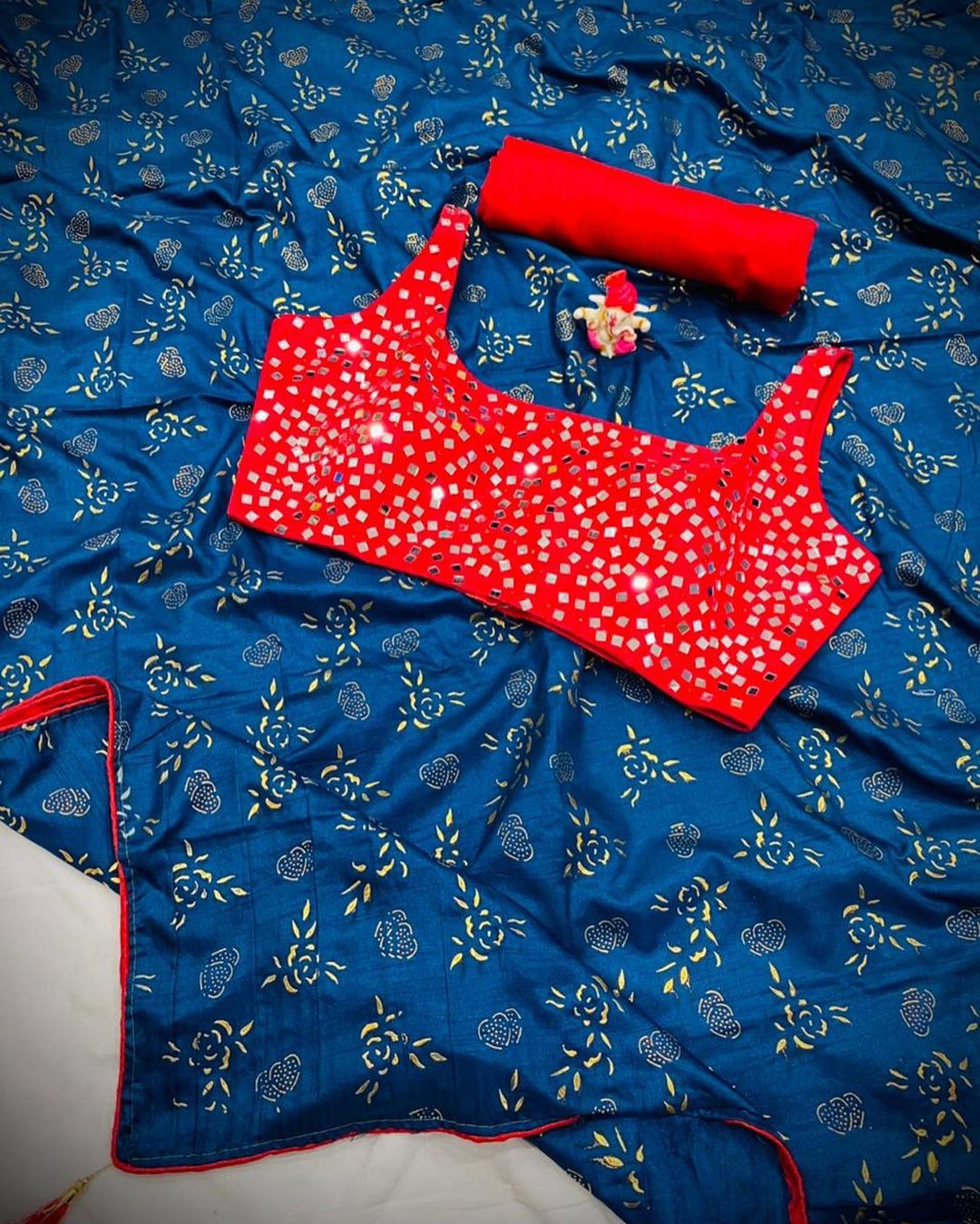 Red Small Mirror Work Blouse Design