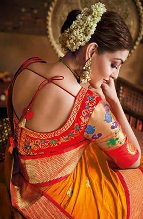 Red Wedding Paithani Blouse Design Back Neck Pattern