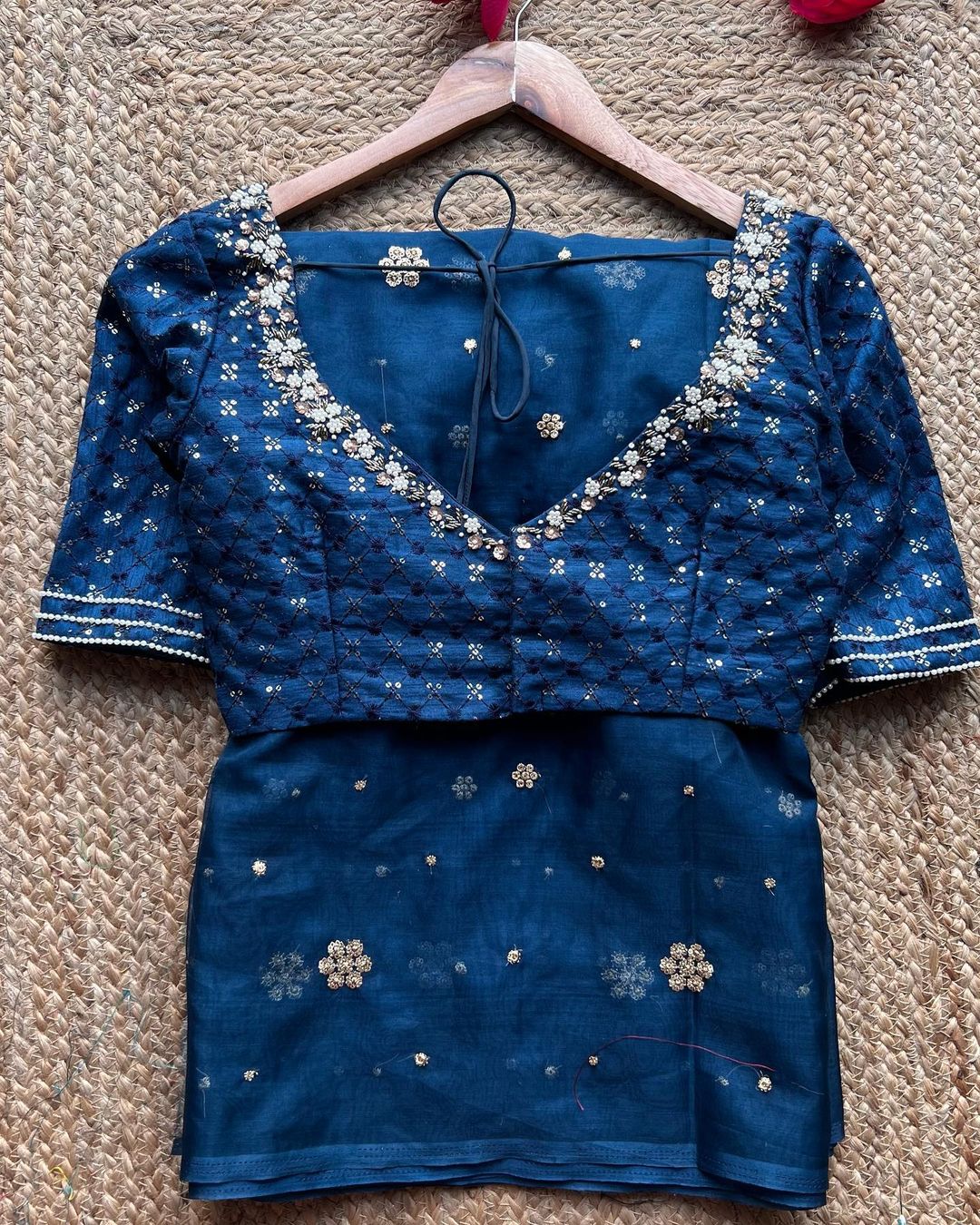 Simple Blue Embroidery Blouse