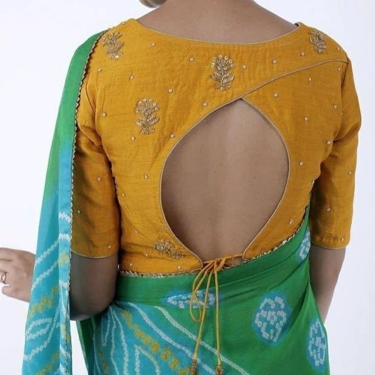 Yellow Khan Saree Blouse Designs Backside