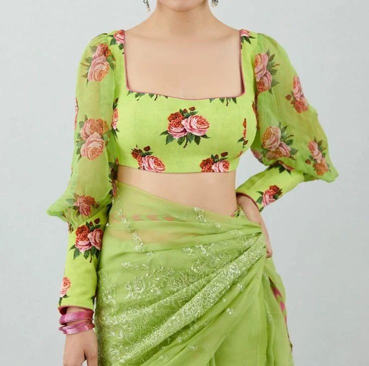 Green Printed ReadyMade Blouse Designs