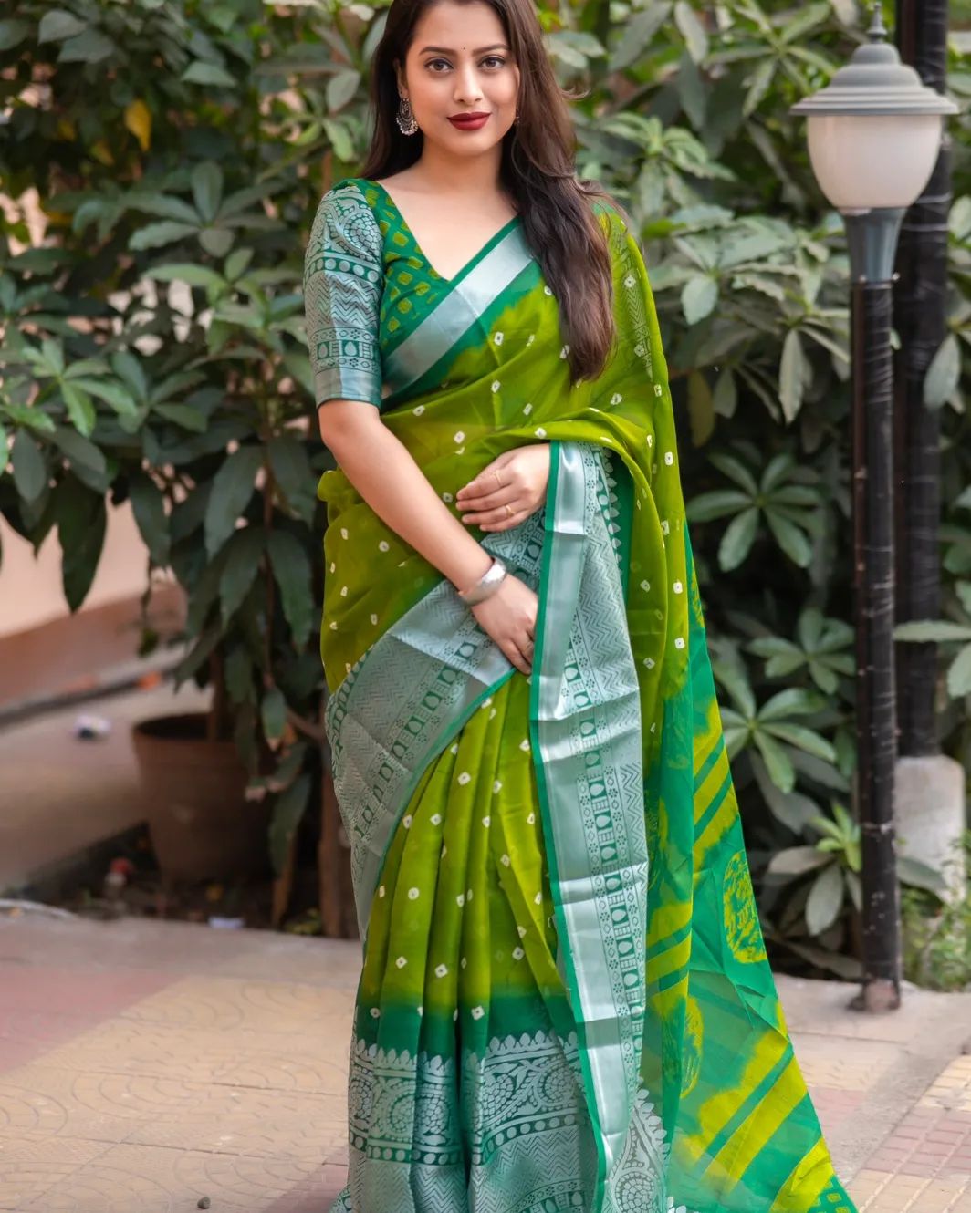Green Jute Silk Saree Blouse Design