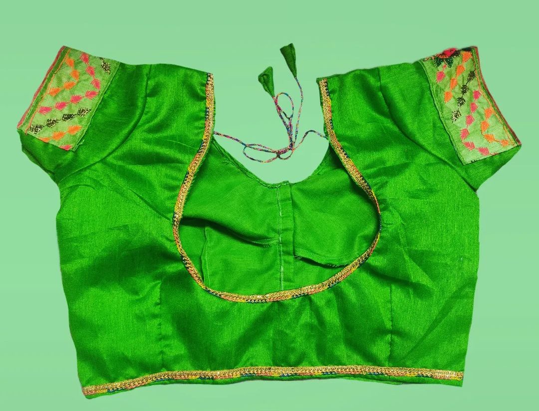 Green Unique Matka Gala Blouse Back Design