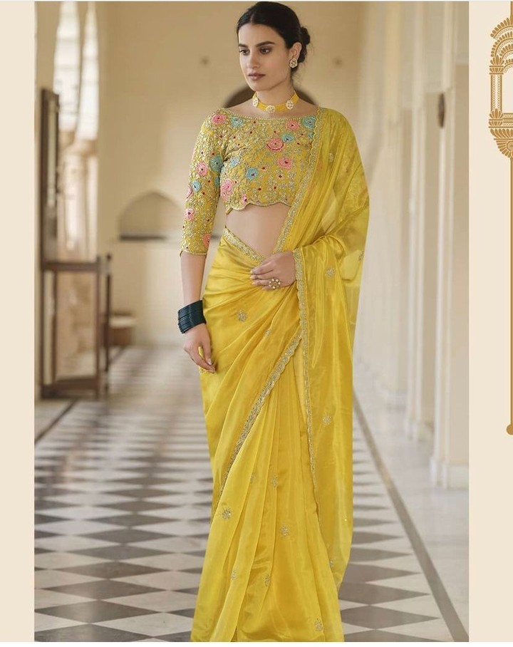 Latest Light Yellow Saree Blouse Designs
