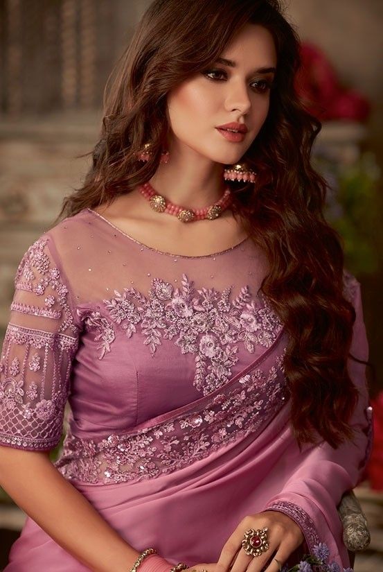 Light Purple Lace saree Blouse Design