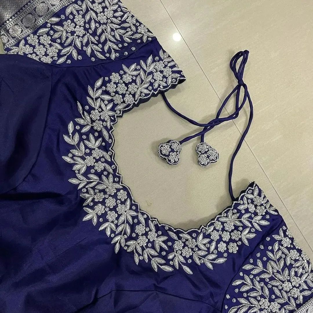 New Blue Pattu Saree Blouse Design For Wedding