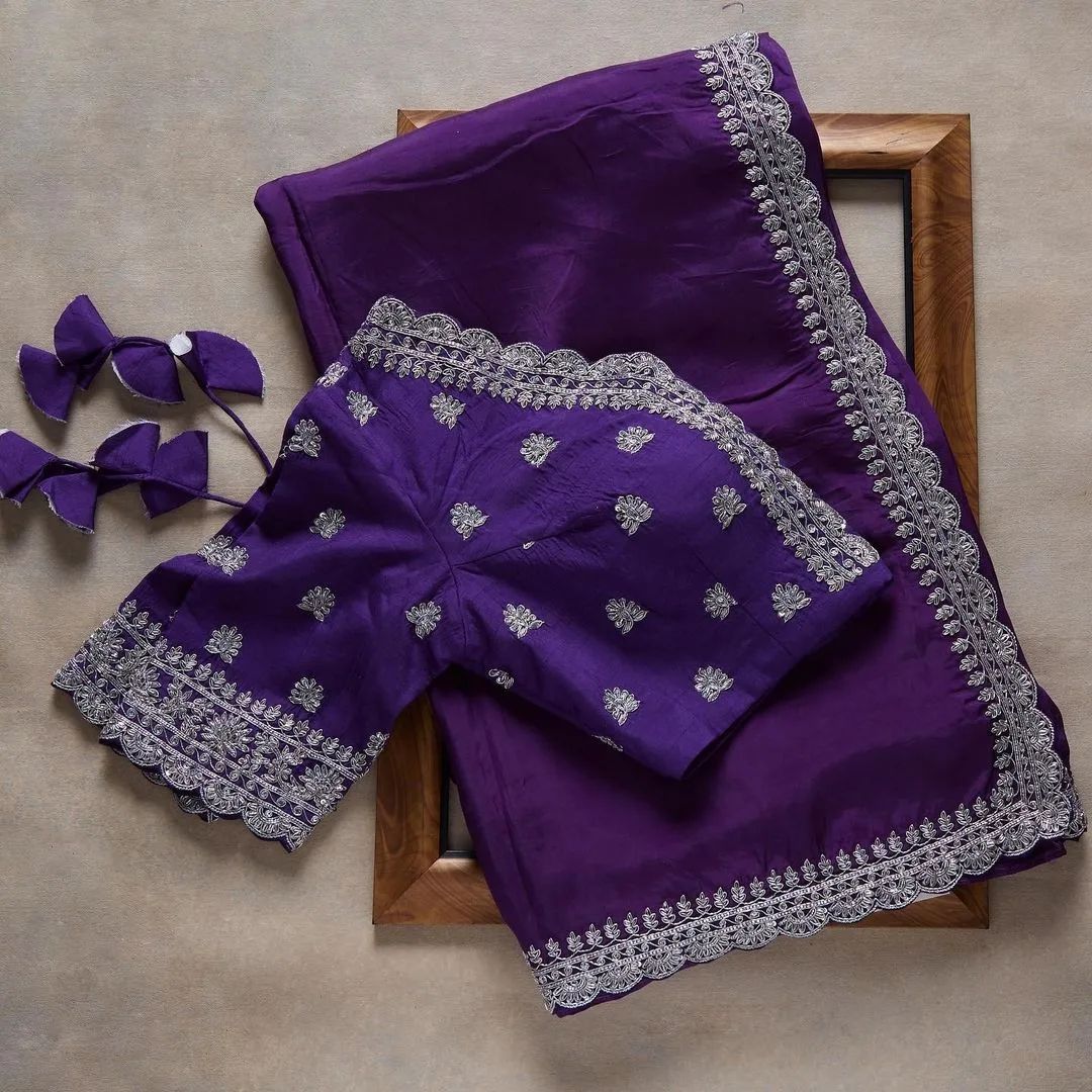 New Purple Pattu Saree Blouse Design For Wedding