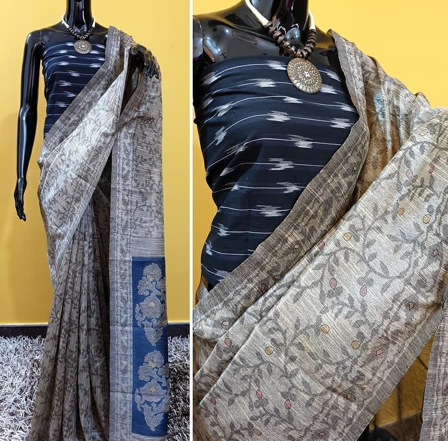 New & Unique Jute Silk Saree Blouse Design